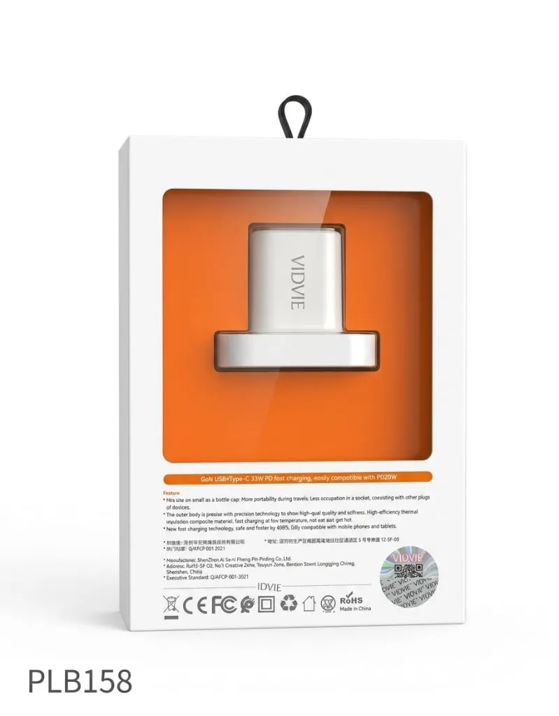 VIDVIE 30 W Wall Charger – PLB158 with Type-C & USB Ports, Includes Type-C Cable-2.webp