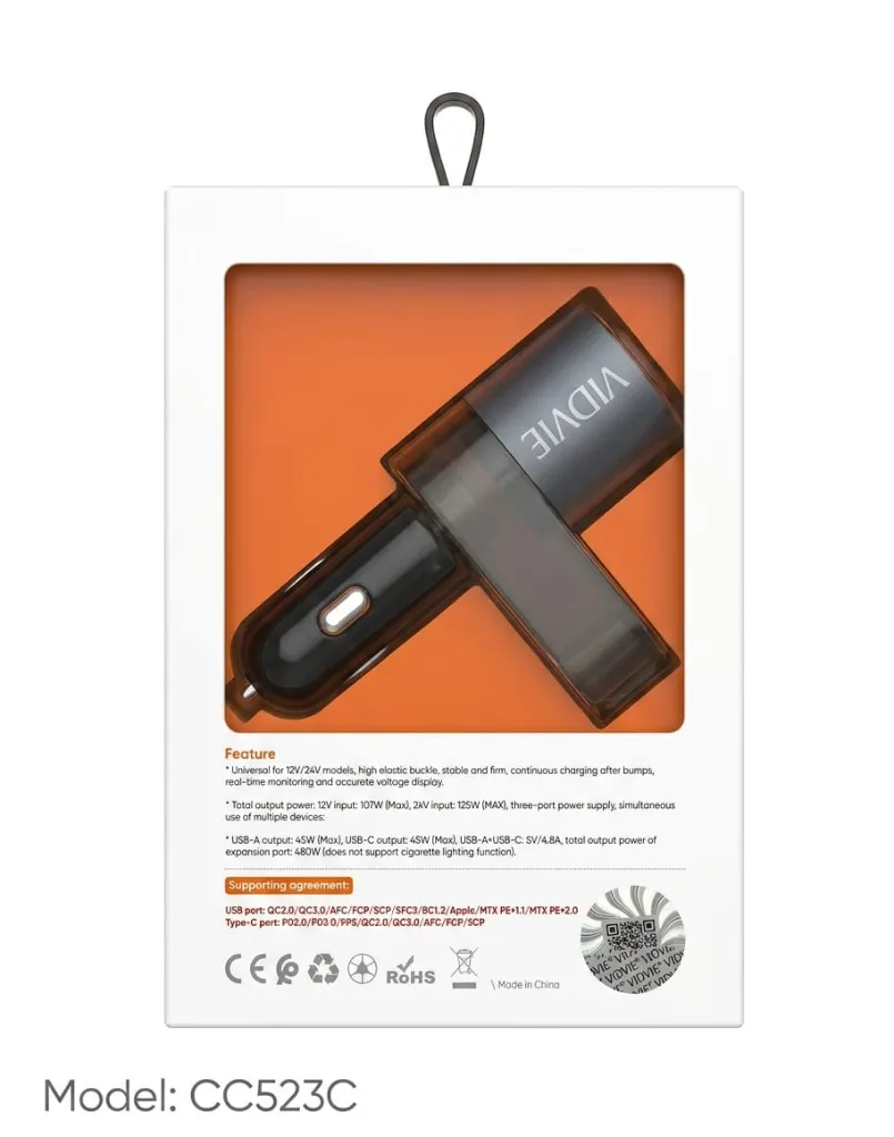 VIDVIE CC523C CAR CHARGER PD CBL TC TO IP 107W-1.webp