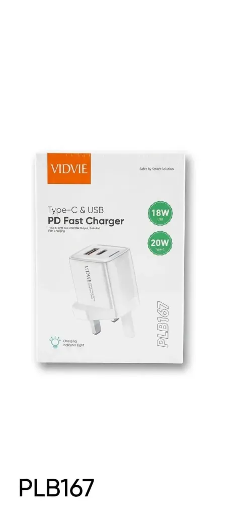 VIDVIE 20W Wall Charger PLB167 TYPE-C USB – Cable Not Included