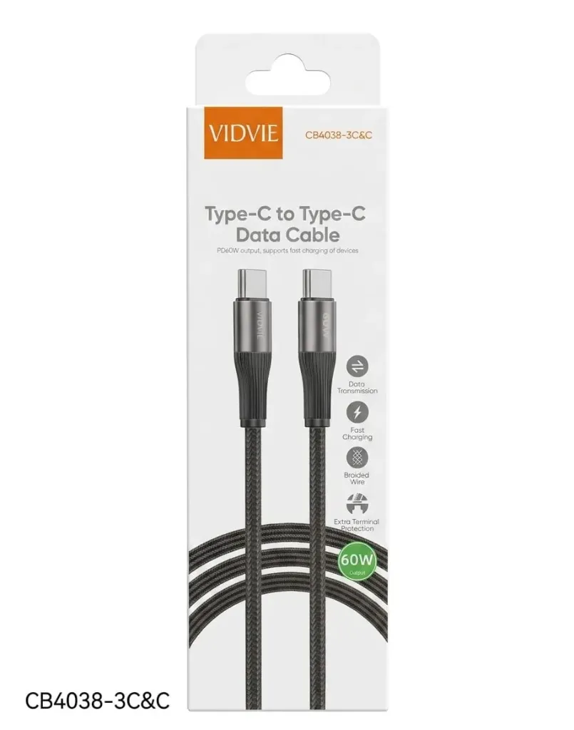 VIDVIE CABLE CB4038-3C&C TYPE-C TO TYBE-C BLACK