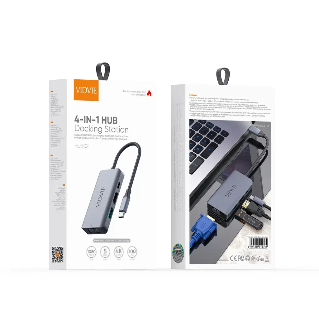 VIDVIE HUB02 4-IN-1 HUB Docking Station