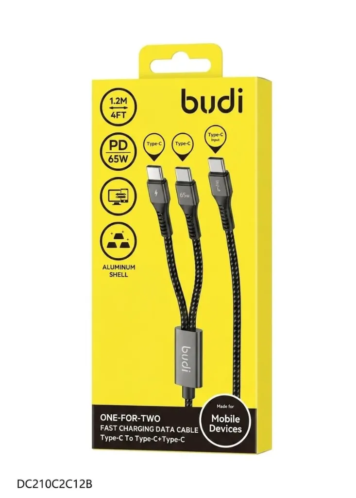 CHARGE CABLE 2 IN 1 TYPE-C BUDI DC210C2C12B